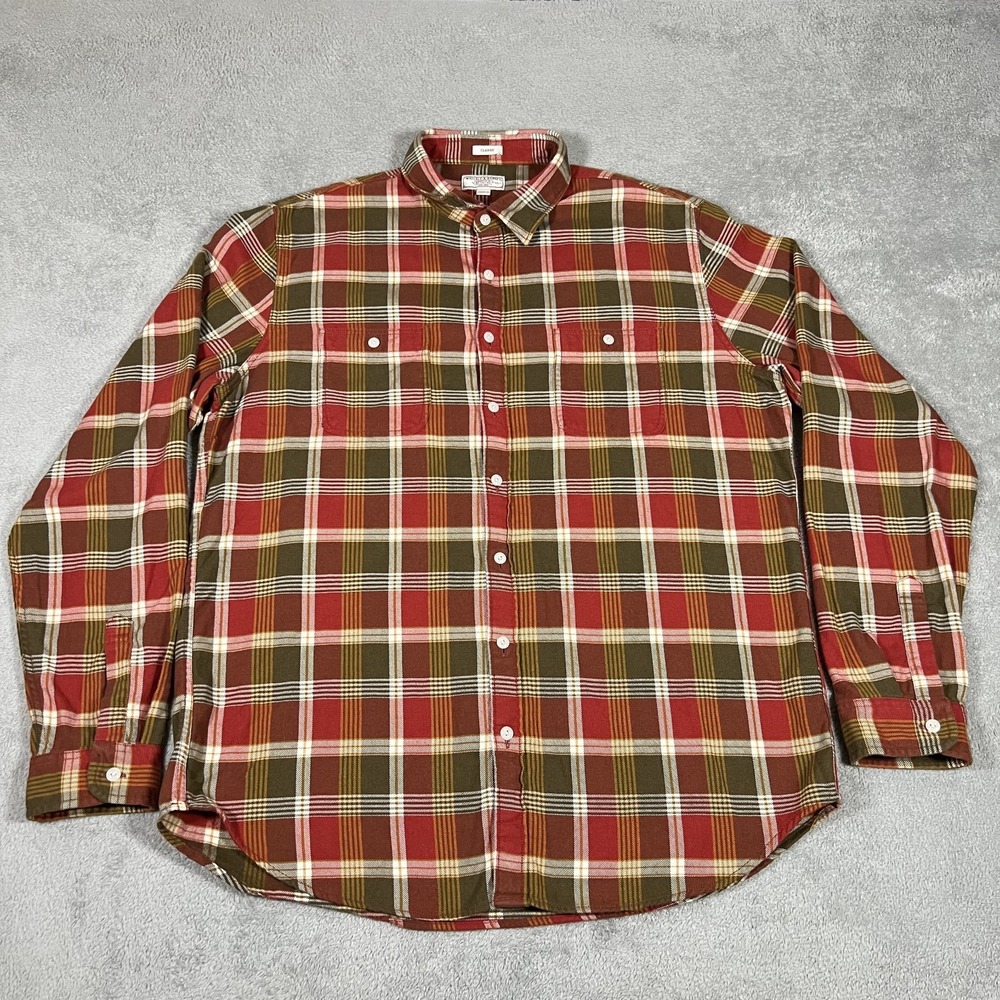 Wallace & Barnes Shirt Mens 2XLT Flannel Plaid Pockets Long Sleeve Button Up